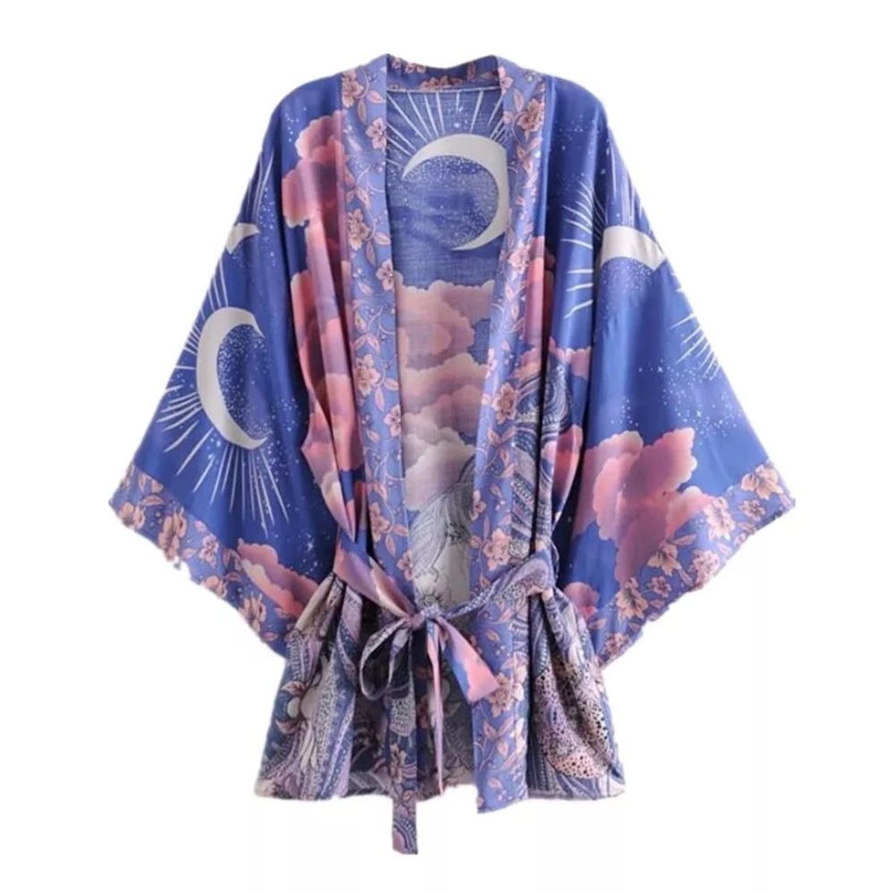 5โญ๏ธ FAV BESTSELLER NEW Celestial Luna Moon Short Boho Hippie Kimono Robe Coverup - Picture 5 of 13